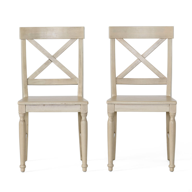 Acacia Wood Dining Chairs, 2-Pcs Set, White