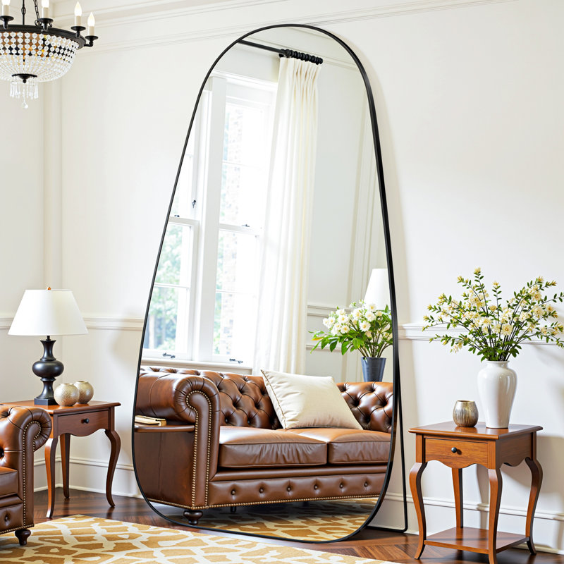 Large Framed Waterdrop Floor Mirror, Silver, 76" x 36"