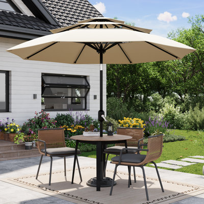 Parasol de patio à 3 niveaux 10 pi - 8 baleines robustes, manivelle et inclinaison faciles, parasol de table de marché extérieur pour piscine, terrasse, jardin, cour