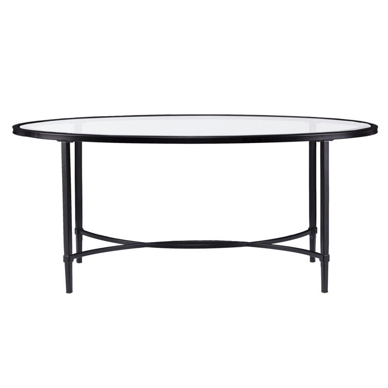  Table basse ovale en verre et métal transparent 45 po - Plateau géométrique moderne en verre