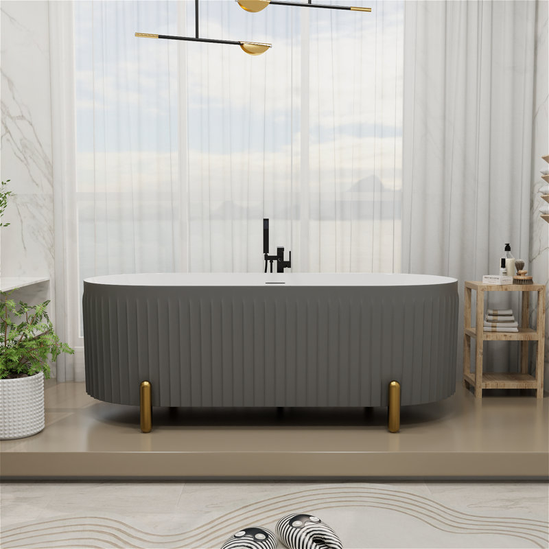 Baignoire de trempage autoportante en acrylique 67 po avec drain et trop-plein chromé L 67 po x l 31 po, Gris
