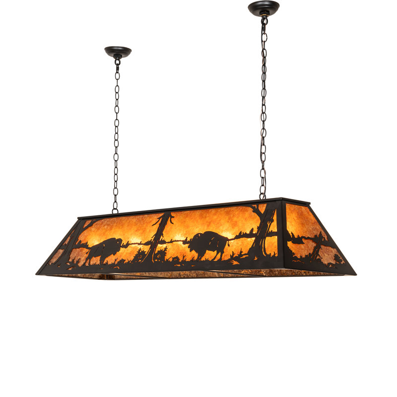 60" Long Buffalo At Lake Oblong Pendant