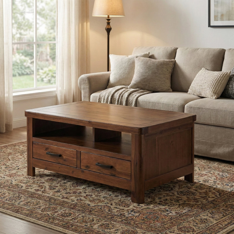Oruada Acacia Coffee Table with Storage, Dark Brown