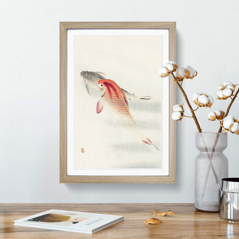 Two Carp by Ohara Koson - Framed Print, 48cm H x 36cm W x 2cm D, Oak Framed