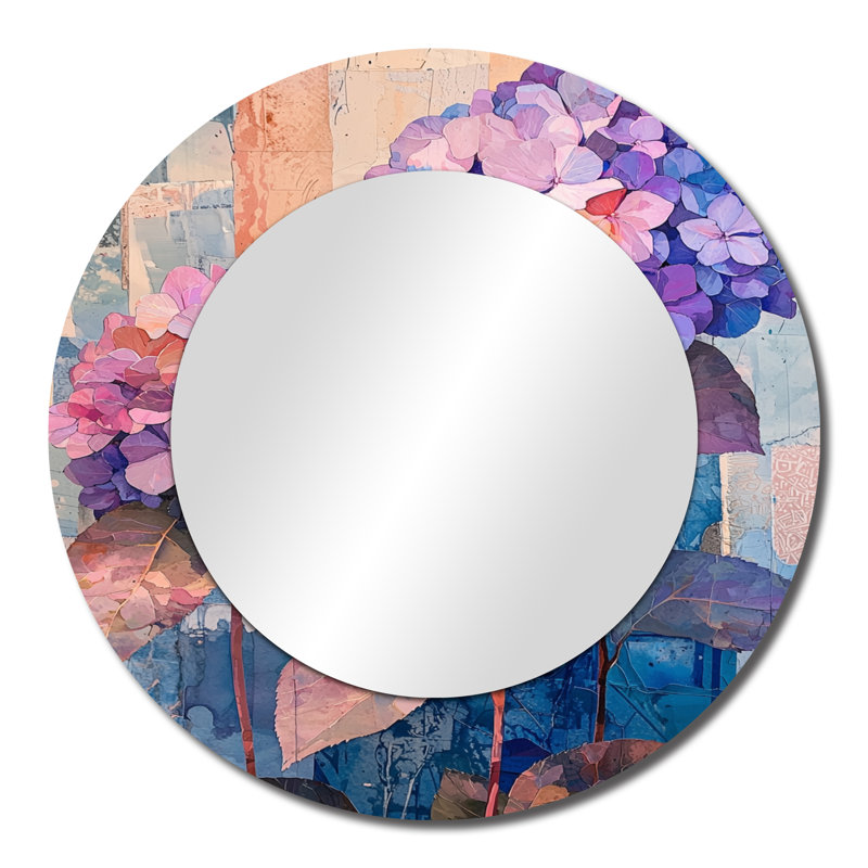 Abstract Floral Collage Of Hydrangea I - Traditional Wall Mirror Art - Printed On Metal, 23" x 23"