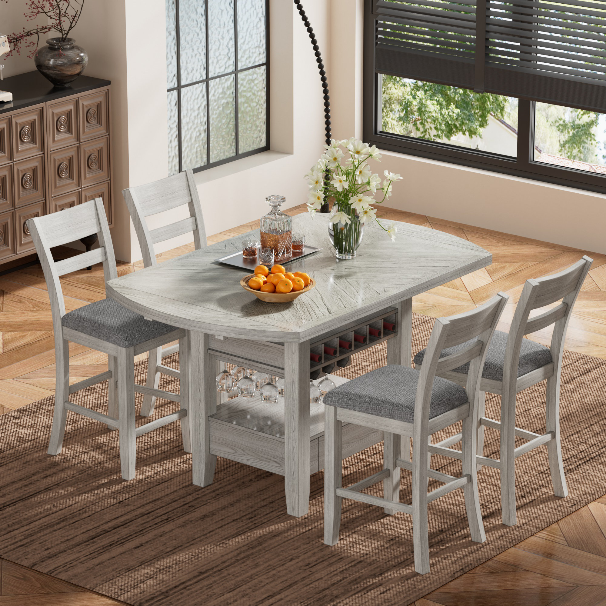 Ophelia & Co. Counter Height Dining Table Set with Chairs, Solid Wood ...