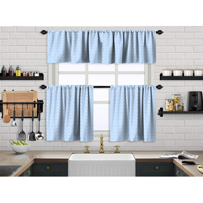 Cantonnière et rideau de cuisine Boho Design, L 24 po x L 40 po, Bleu pastel