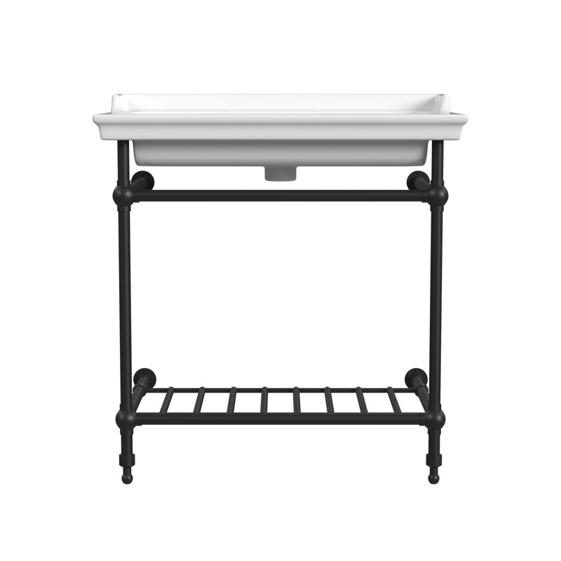 Valarte Console Sink, 32", 8" Faucet Holes, Polished Nickel Legs, 8" Centers, Matte Black