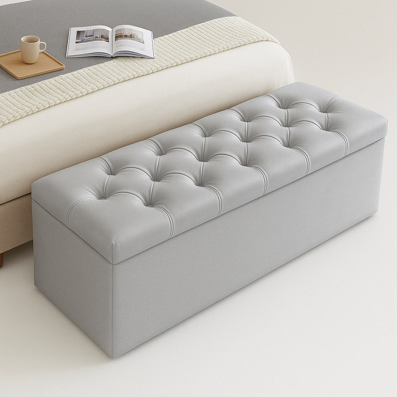 Divan Chesterfield Wide Velvet Rectangle Solid Color Standard Ottoman Box with Storage, 40cm H x 150cm W x 40cm D, Silver