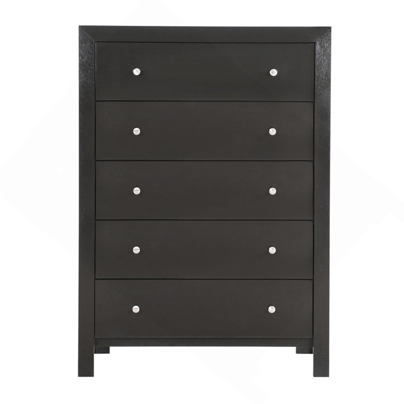 Commode verticale à 5 tiroirs avec boutons, Noir