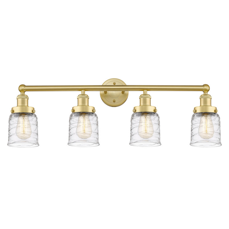 Éclairage pour meuble-lavabo à 4 lumières à intensité variable Asheton, Tourbillon déco transparent, Or satiné
