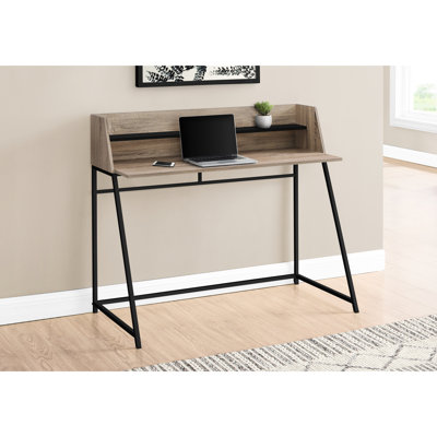 Bureau d'ordinateur de bureau à domicile de style moderne, l 48 po, stratifié brun et métal noir avec tablettes de rangement de 48 po de style bureau, métal, fourni