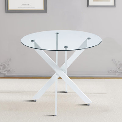 Table de salle à manger ronde 35 po moderne et minimaliste avec pieds en métal et pieds de protection pour garde-manger et cuisine, salons, salles de réunion