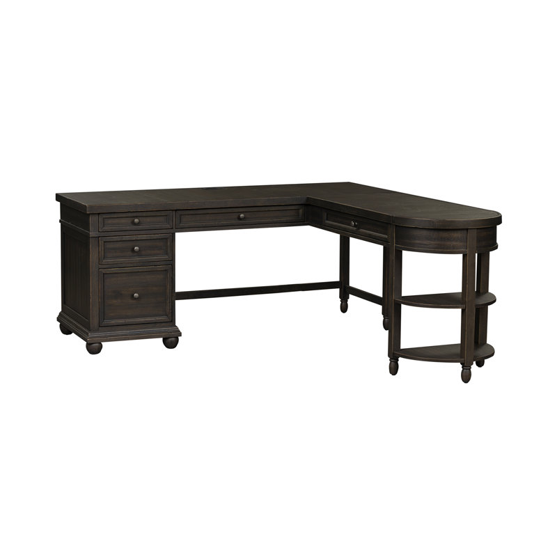 Sonntag L-Shaped Desk Set w/ Hutch & USB Ports, Black