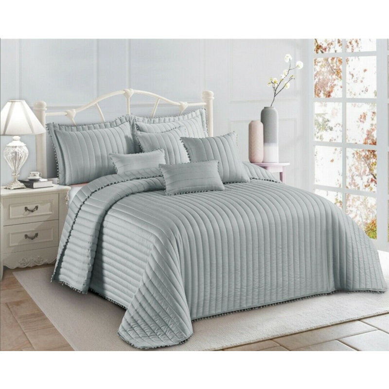 Kazanovicz Polyester No Pattern Bedspread, W270 x L250 cm, Silver