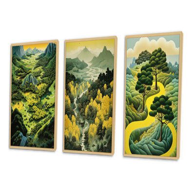 " Green Vision Valley Majestic Mountain Forest IV " 3 - Pieces