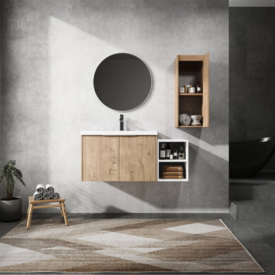 Meuble-lavabo de salle de bain Santina - 42 po avec lavabo et armoire latérale