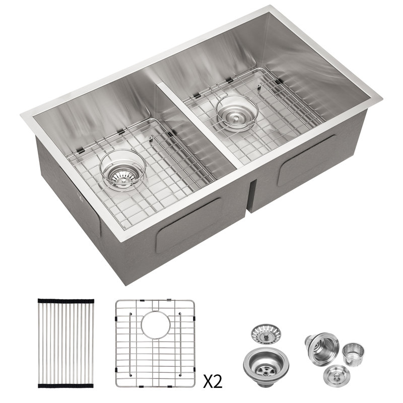Évier de cuisine en acier inoxydable à double cuve 28 po L