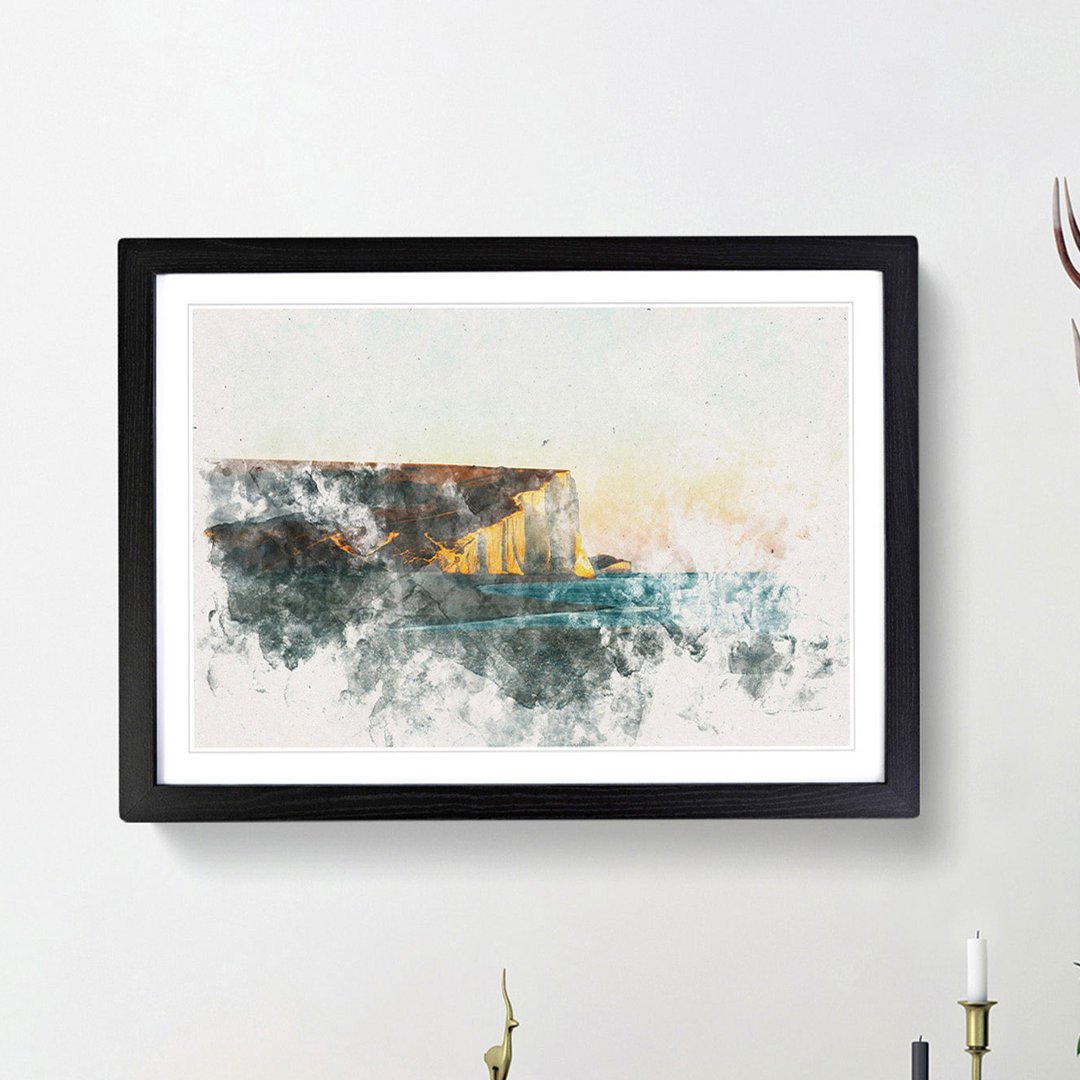 Seven Sisters Cliffs In Eastbourne Watercolour - Single Picture Frame Print on MDF