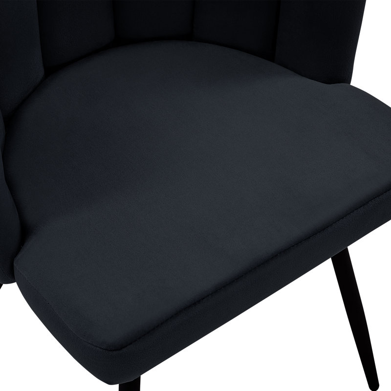 1Er Set Dining Chair,Fabric Lounge Chair, Black Velvet