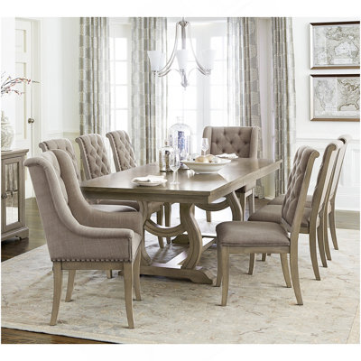 Classic Luxury Dining 9Pc Extendable Table And Chairs Set Button Tufted Upholstered Self-Storing Leaf Traditional Design Furniture