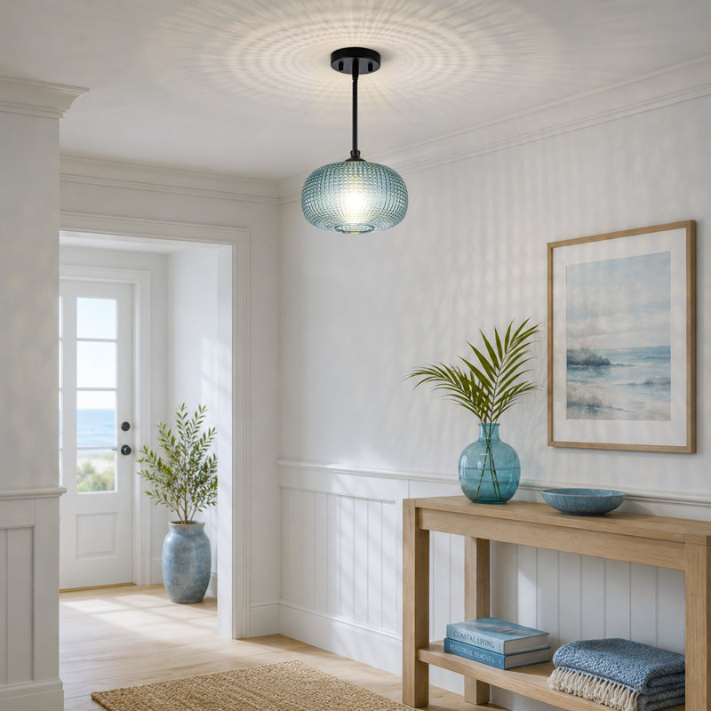 Luminaires suspendus 1 lumière moderne en verre bleu l 9,84 po