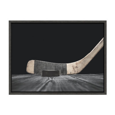 Vintage Hockey Stick and Puck on Black by Saint and Sailor Studios Framed Canvas Wall Art Print