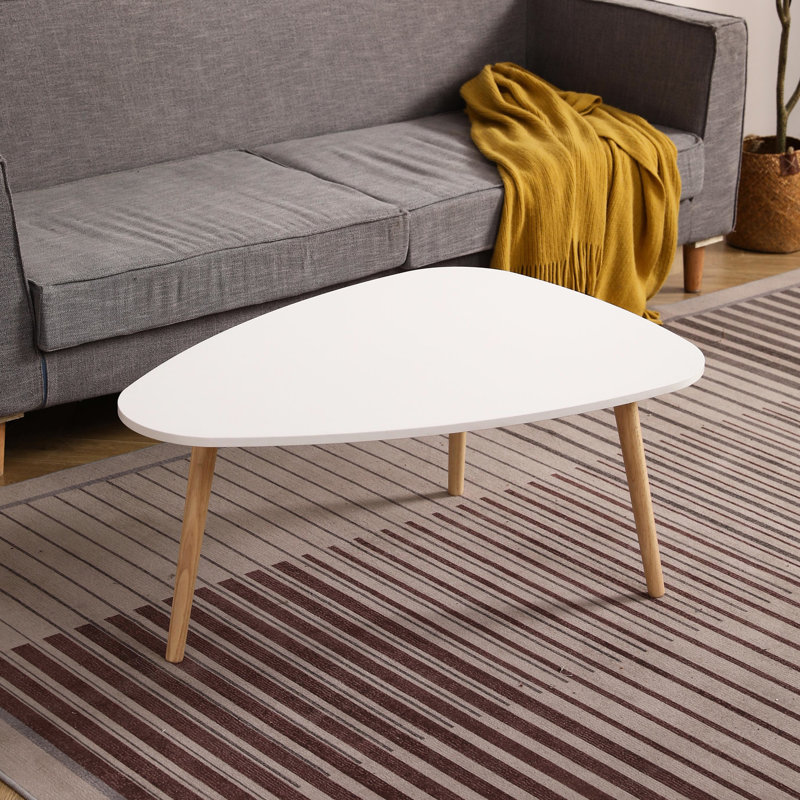 Table basse 950 avec plateau ovale: style moderne, blanc et chêne Table 950 mm: en forme d'œuf