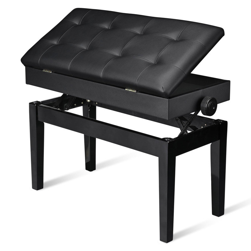 Banc de rangement en similicuir Elmedin, Noir, H 22,83 po x l 28,35 po x P 13,78 po