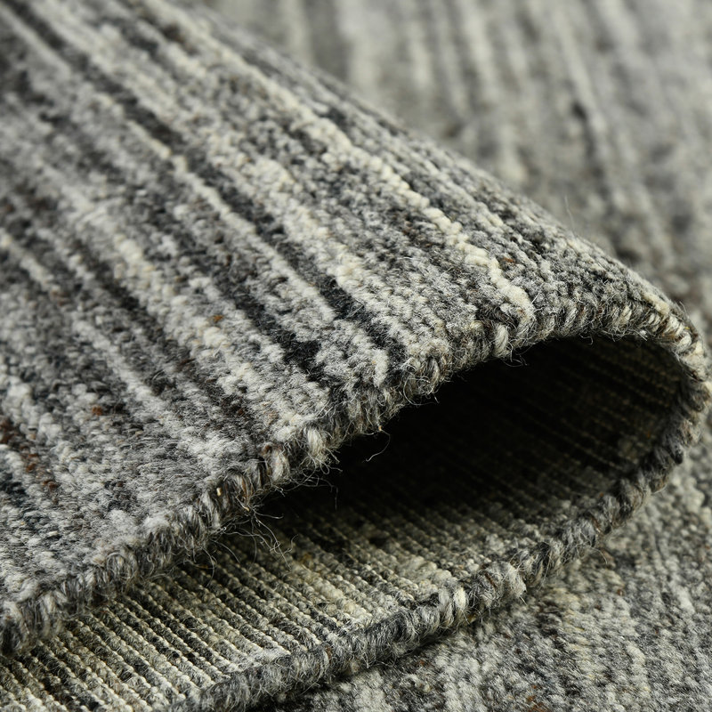 Tapis gris foncé en laine tissé à la main Holliman, Rectangle 12 pi x 15 pi