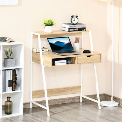 Bureau à domicile avec ton en bois naturel, tiroir, tablettes de rangement, hauteur de 40,19 po, table d'ordinateur de qualité, bois, largeur de 20,19 po, construction stable