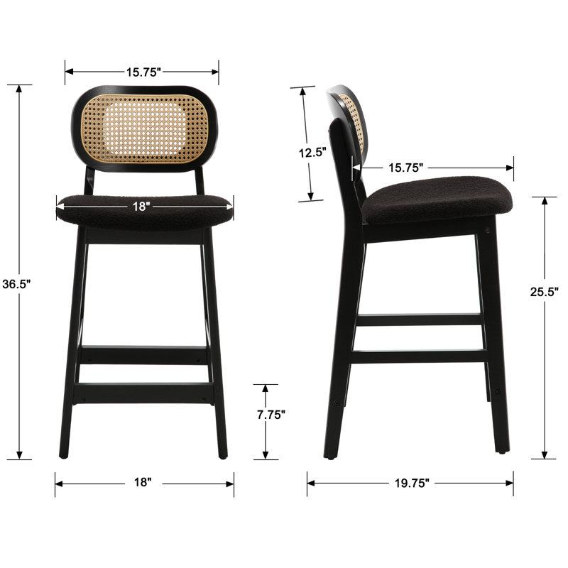 Azarah Solid Wood 25.5'' Counter Stool, Black, Teddy Fabric-Black