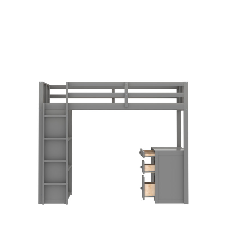 Ahran Kids Loft Bed with Drawers, Gray, Twin over Twin