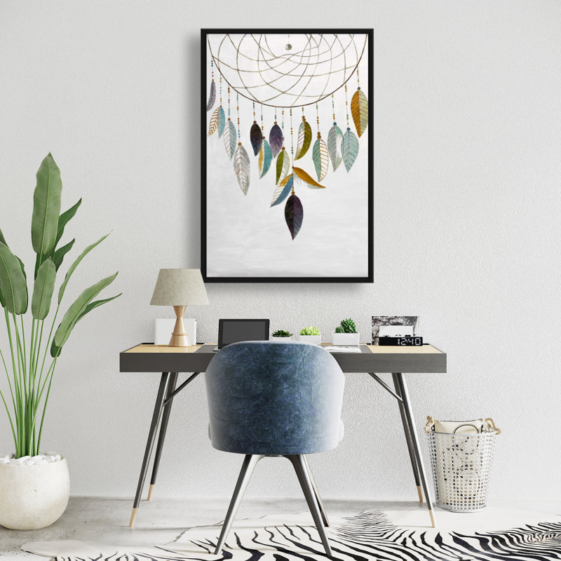 Dreamcatcher with Feathers - Blue Framed Canvas Home Decor