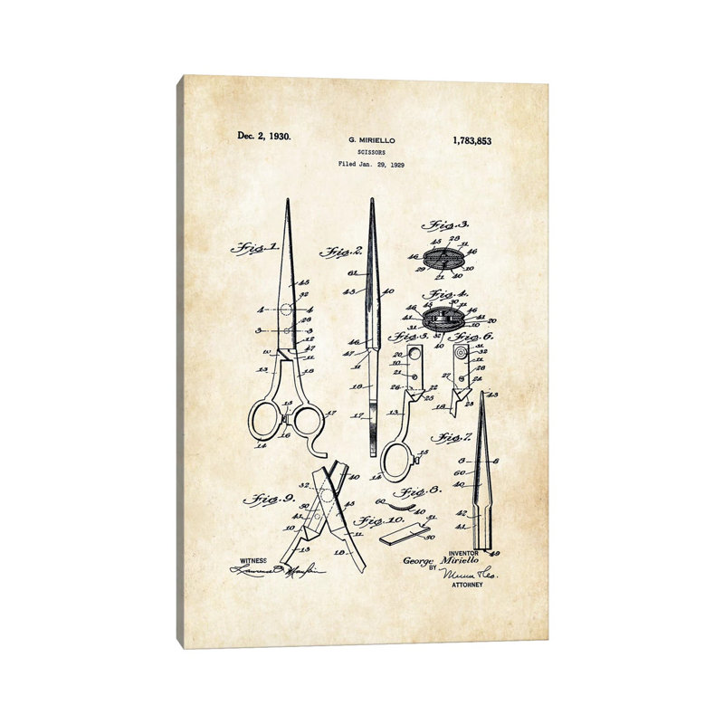 "Hair Stylist Scissors" par vern77 - reproduction de dessin sur toile tendue, H 18 po x l 12 po x 1,5 po