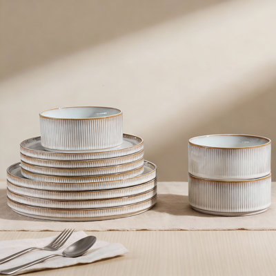 12-Piece Stoneware Dinnerware Set For 4  Chip & Scratch Resistant Plates & Bowls