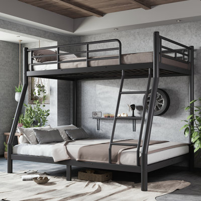 Twin over Full Size Heavy Duty Metal Bunk Bed for Teens & Adults, Convertible 2-in-1 Design, Space Saving, Noise Reduced, No Box Spring Needed, Black