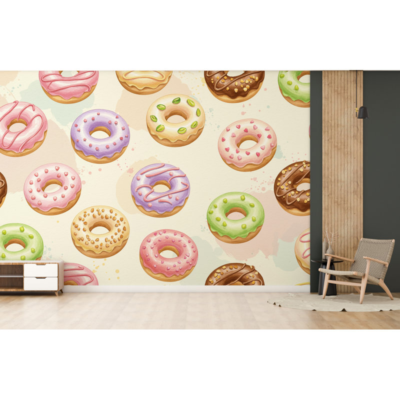 Murale à motif de beignet pastel - Papier peint amovible inspiré du dessert pour la cuisine, le café et la chambre d'enfant 710RS (non tissé) RS710