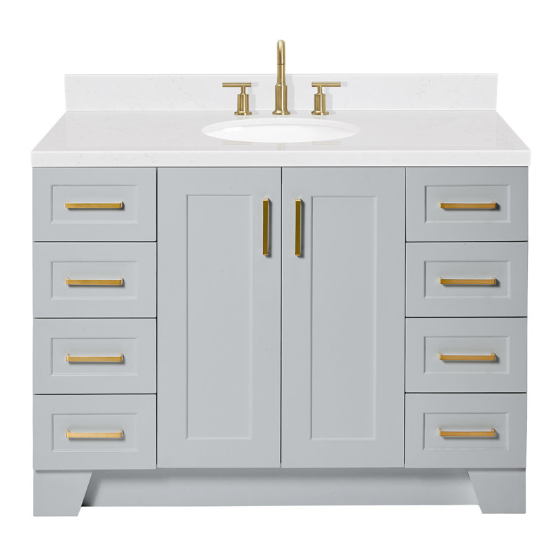 Freitas 48'' Solid Wood Single Bathroom Vanity, Oval, Gray, Carrara Quartz
