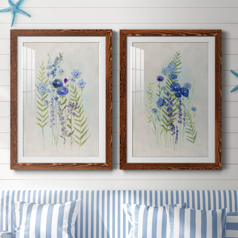 «Cottage Wildflowers I», ensemble de 2 reproductions d'art, H 37,5 po x l 55 po x P 1,5 po, Papier avec cadre érable, Blanc