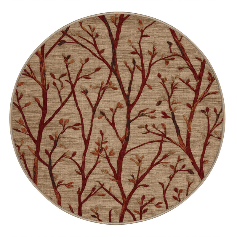 Tapis botanique beige lavable à la machine, Rond 5 pi