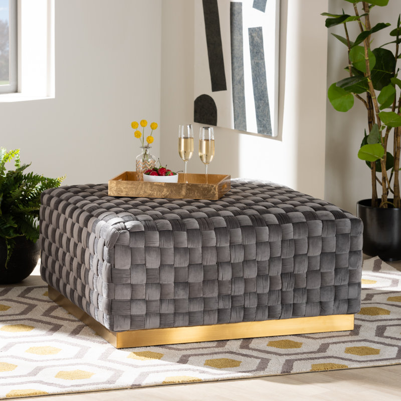 90cm Wide Velvet Square No Pattern Cocktail Ottoman