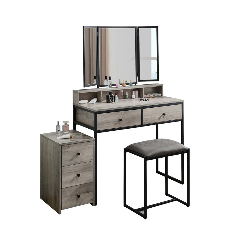 Kimberlee Dressing Table with Mirror, Ivory Gray