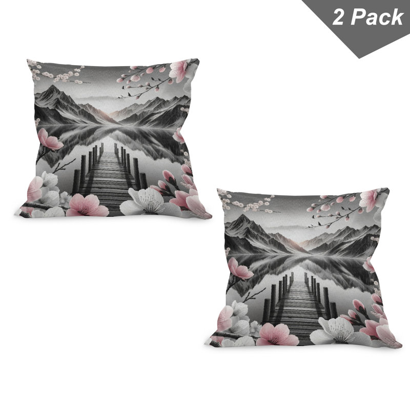 Grey and Blush Polyester Square Throw Pillow Covers