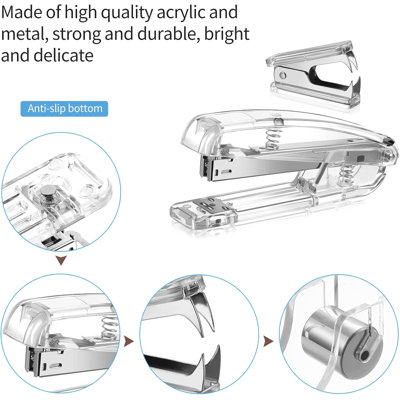 Office Supplies Set Desk Accessory Kit, Acrylic Stapler Set Staple Remover, Tape Dispenser, Binder Clips, Paper Clips, Ballpoint Pen and Scissor with 1000 Pieces