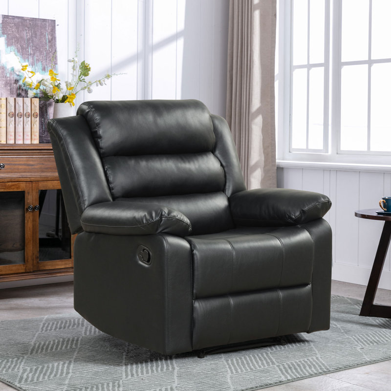 Annettia Wide Modern Super Soft Vegan Leather Manual Recliner Black