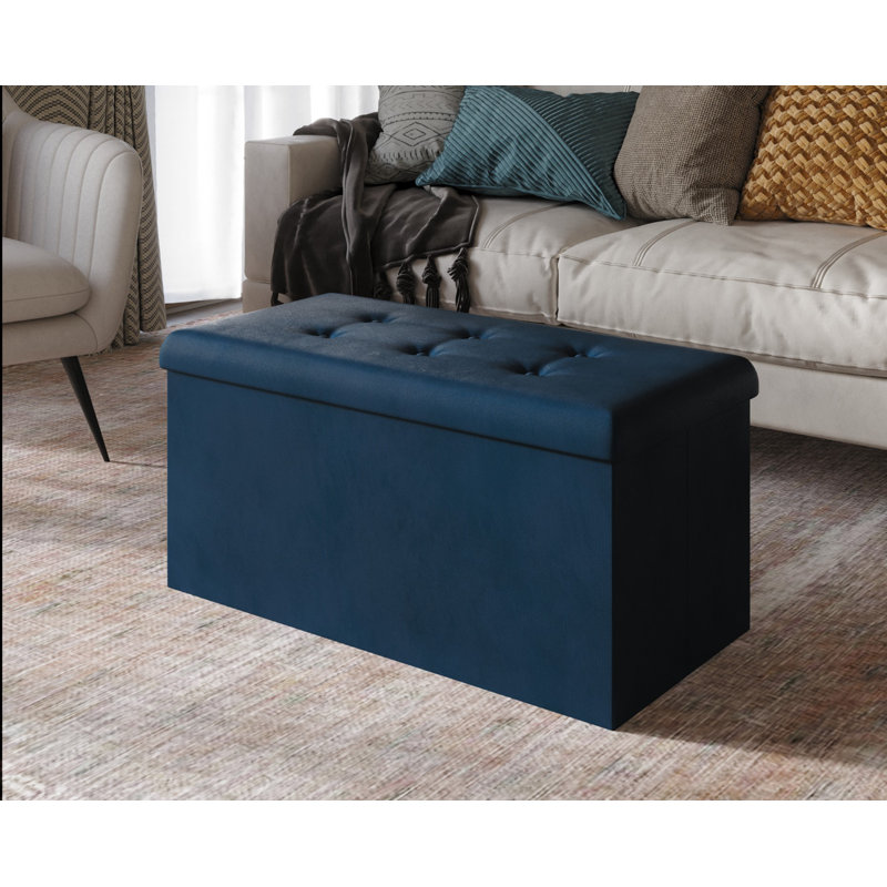 Banc de rangement rembourré Millett, Velours bleu