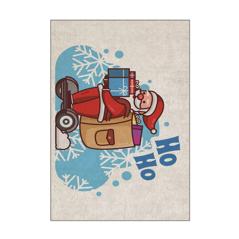 Tapis rectangulaire tissé à la machine en polyester bleu / rouge / blanc Brousseau, Rectangle 2 pi 7 po x 4 pi 7 po