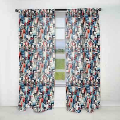 Blue Metropolis Matrix Pattern I - Modern Velvet Curtain - Room Darkening - 1 Panel