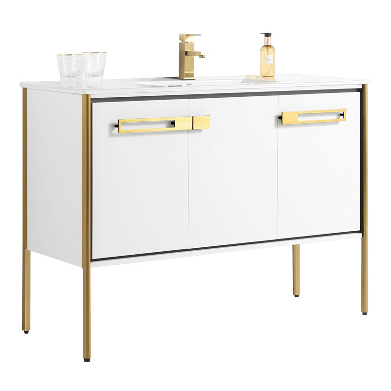 48" Single Bathroom Vanity, Satin Brass, White Matte